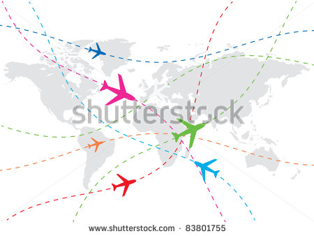 Flat World Map Flight Pattern