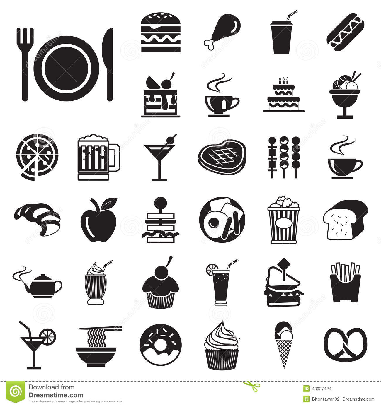 Food Menu Icons Silhouettes