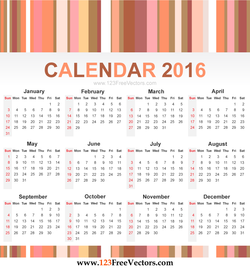 Free Vector Calendar 2016 Free Vector Calendar 2016