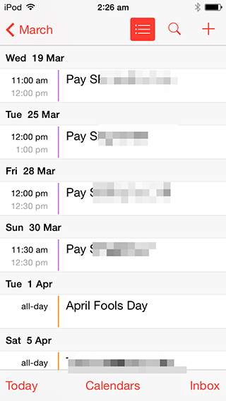 iOS List View Calendar of Events