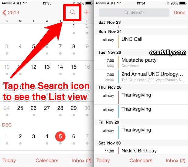 iOS List View Calendar of Events