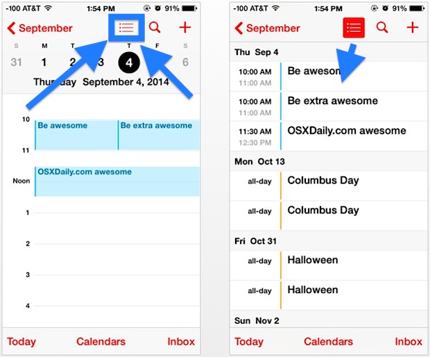 iPhone Calendar List View iPhone Calendar List View