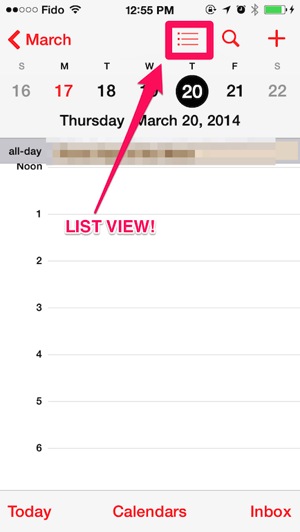 iPhone Calendar List View