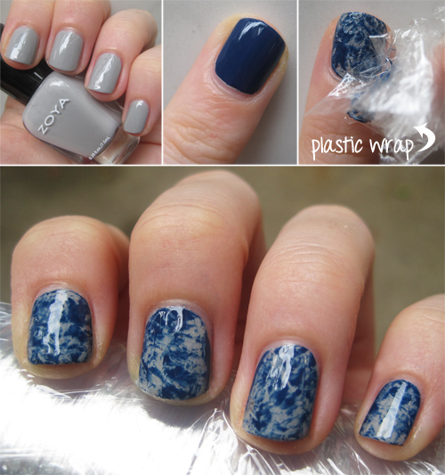Marble Nails with Plastic Wrap