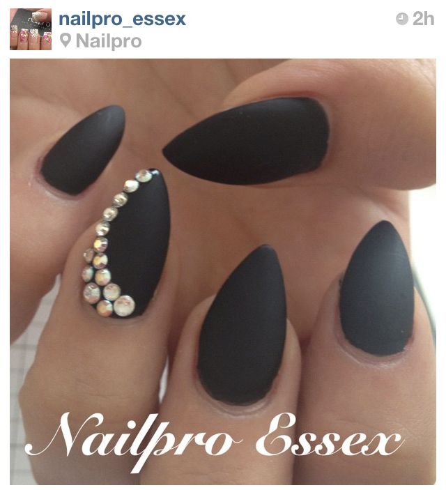 Matte Black Almond Nails