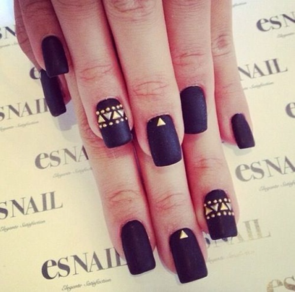 Matte Black Nails with Studs