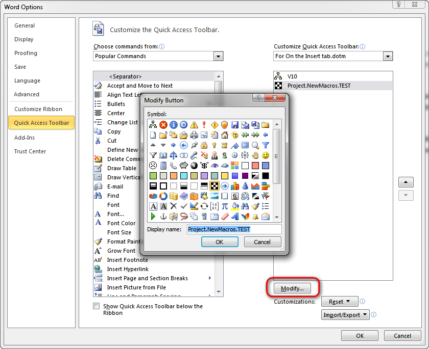 Microsoft Word 2010 Toolbar Icons