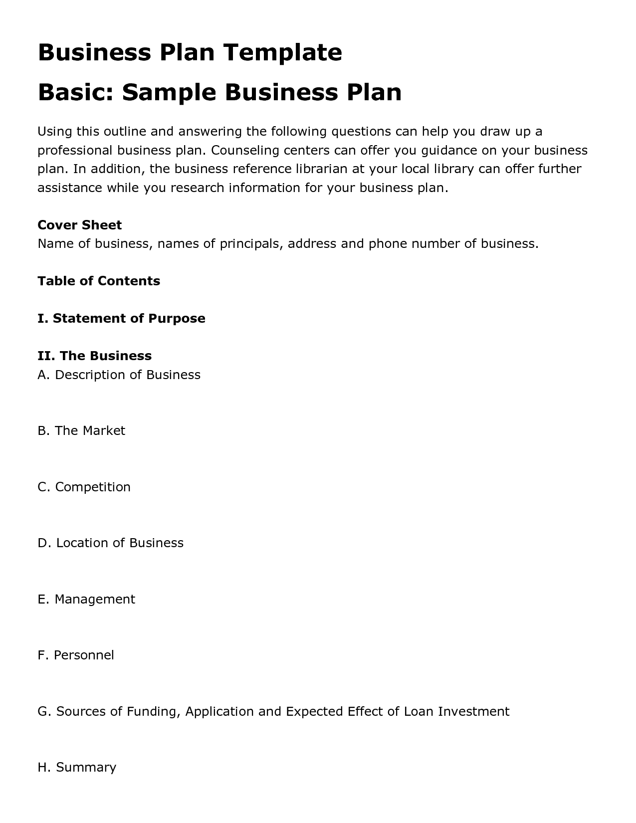 Sample Simple Business Plan Template