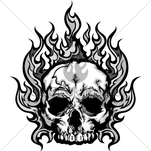 Skull with Flames Tattoo Drawings