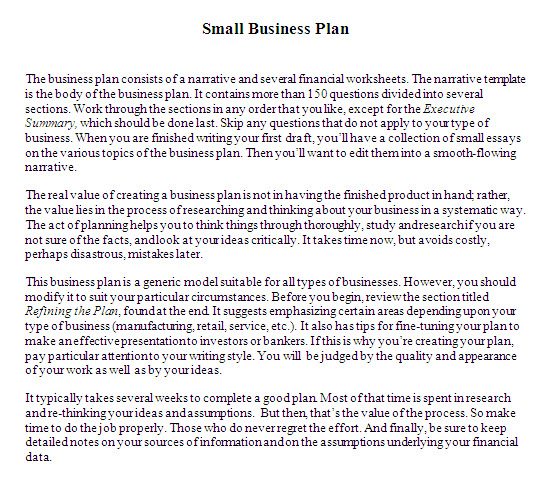 Small Business Plan Template Example