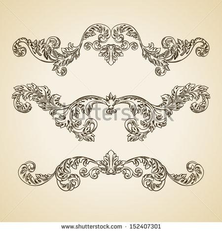 Vintage Baroque Engraving Floral Scroll Filigree