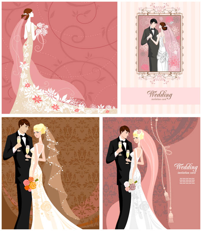Wedding Invitations with Bride and Groom Clip Art