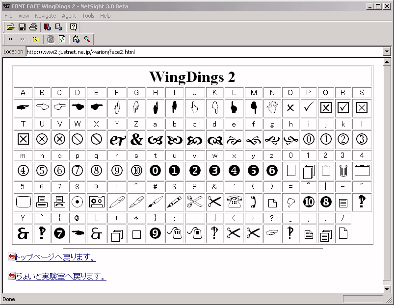 Wingdings Alphabet Chart