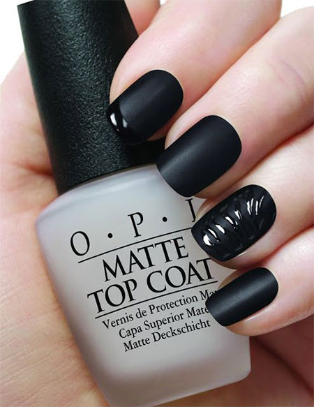 Black Matte Top Coat Nail Design