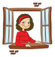 Cartoon Girl Looking Out Window Clip Art