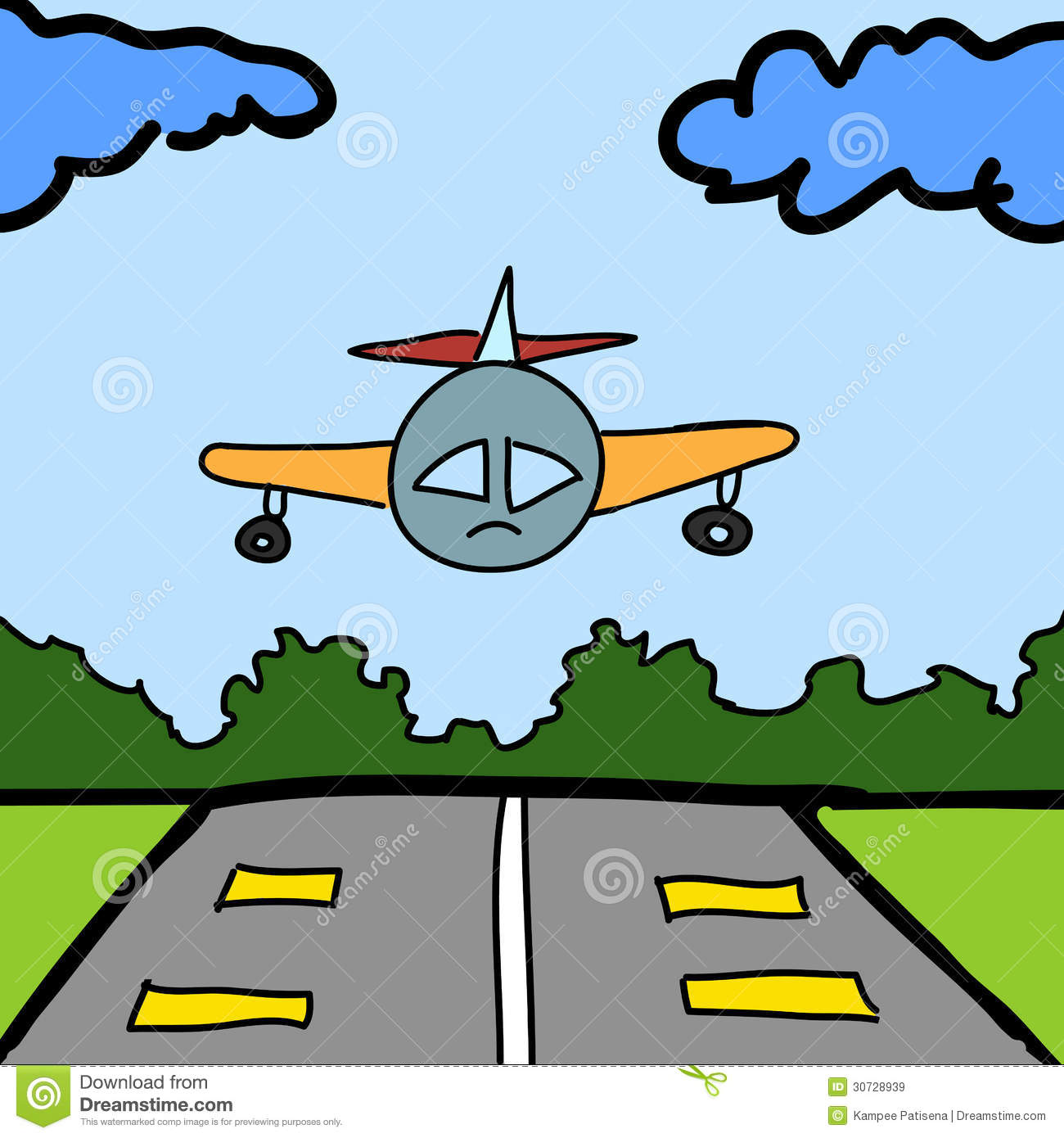 Cartoon Plane On Runway