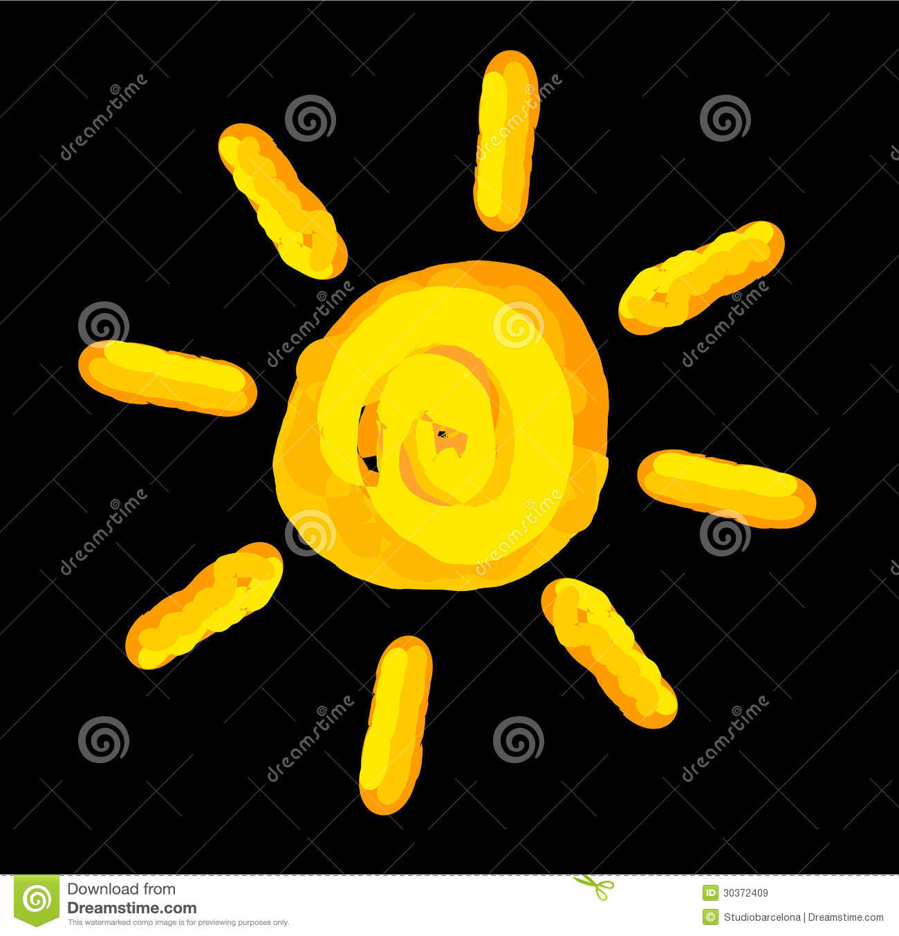 Cartoon Sun with Black Background