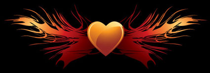 Free Heart with Wings On Fire Background