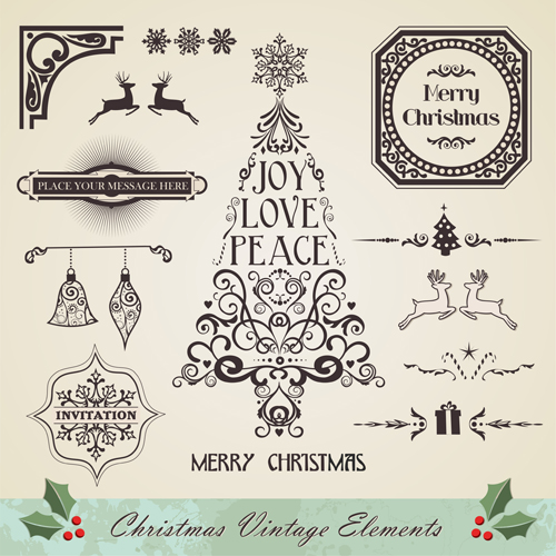 15 Vintage Christmas Ornaments Vector Images