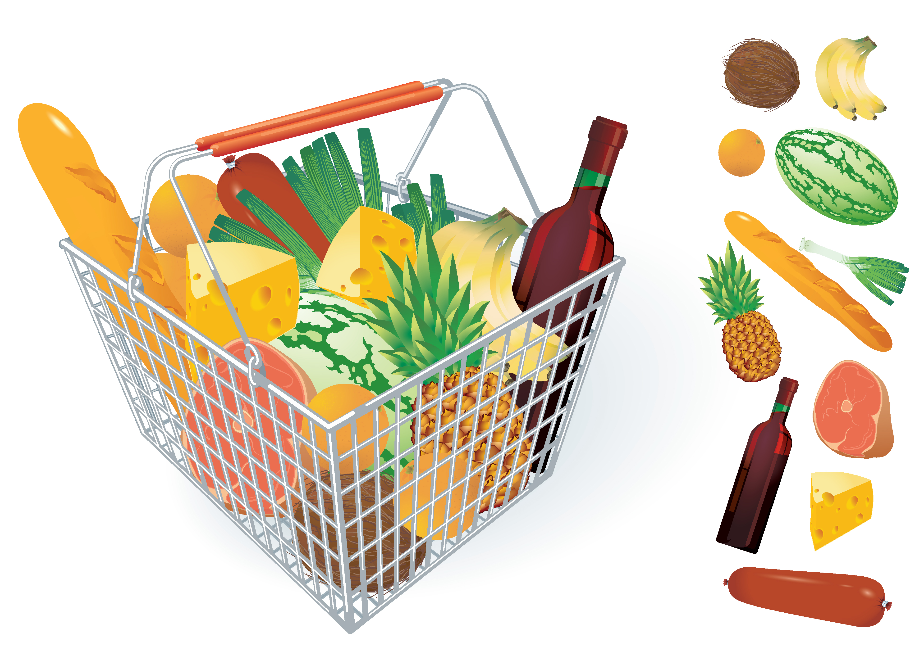 Fruit and Vegetable Basket Vector