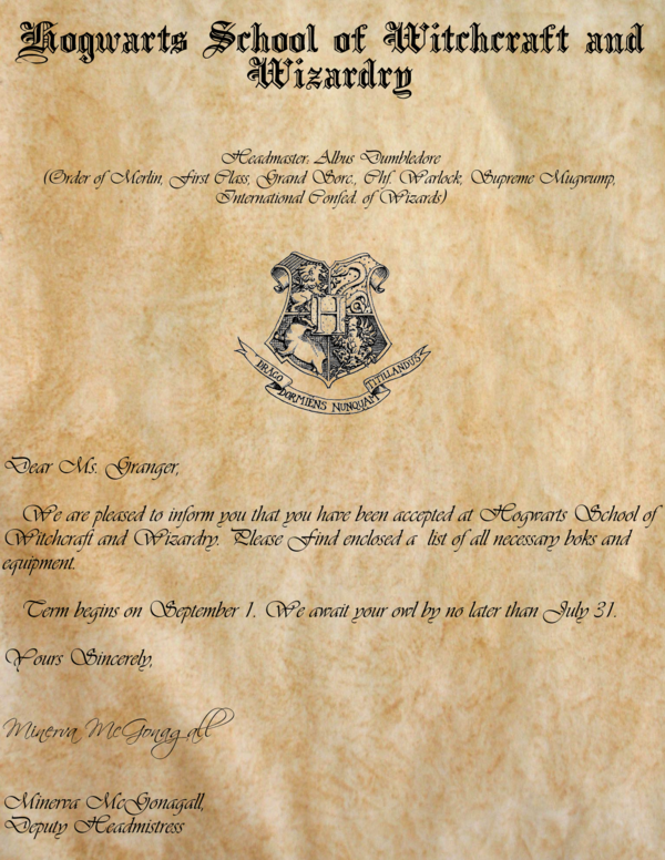 Harry Potter Hogwarts Acceptance Letter Printable