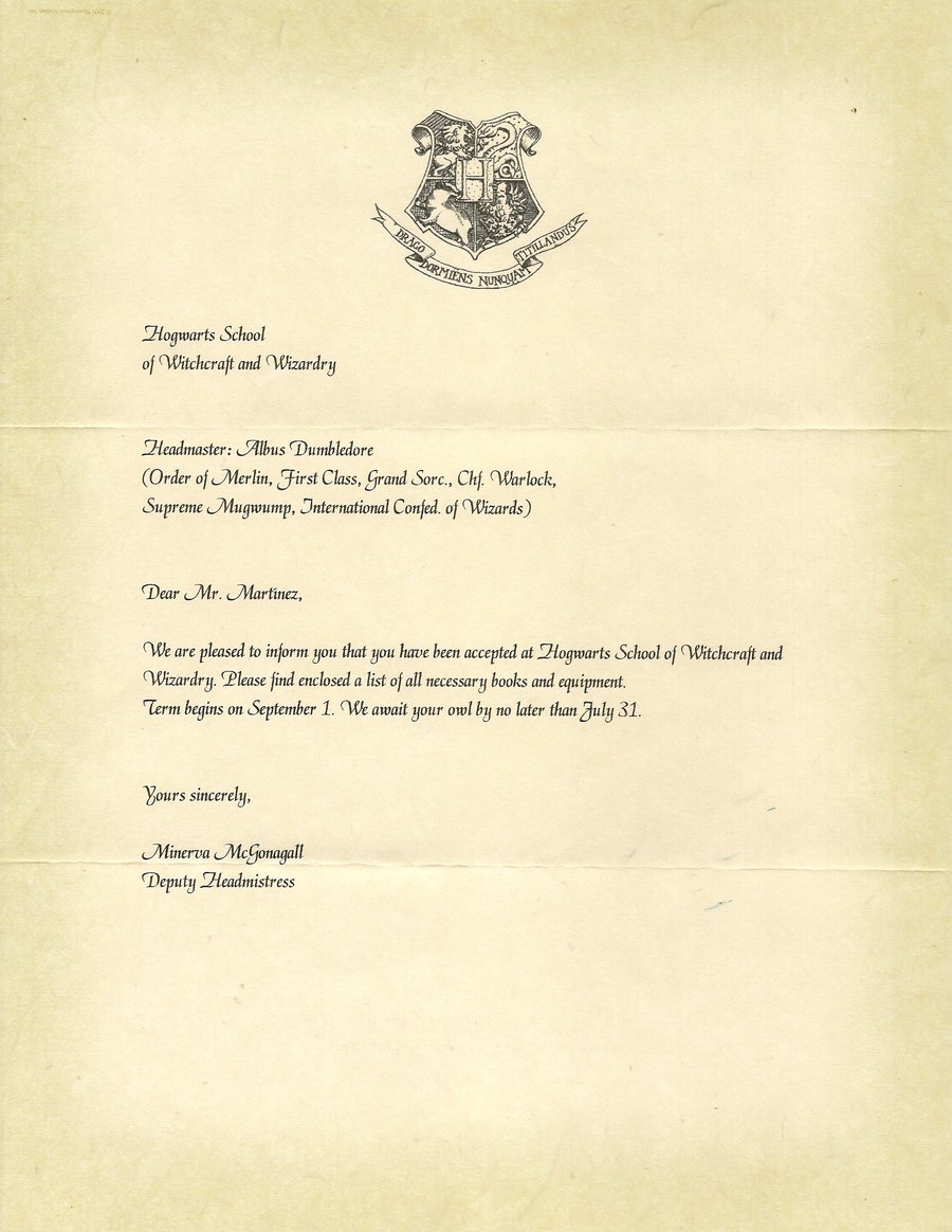 Hogwarts Acceptance Letter