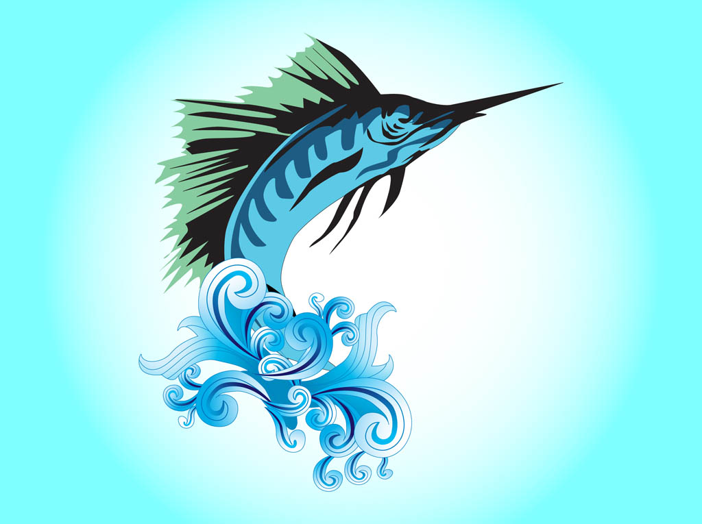 Marlin Fish Jumping Out of Water Clip Art