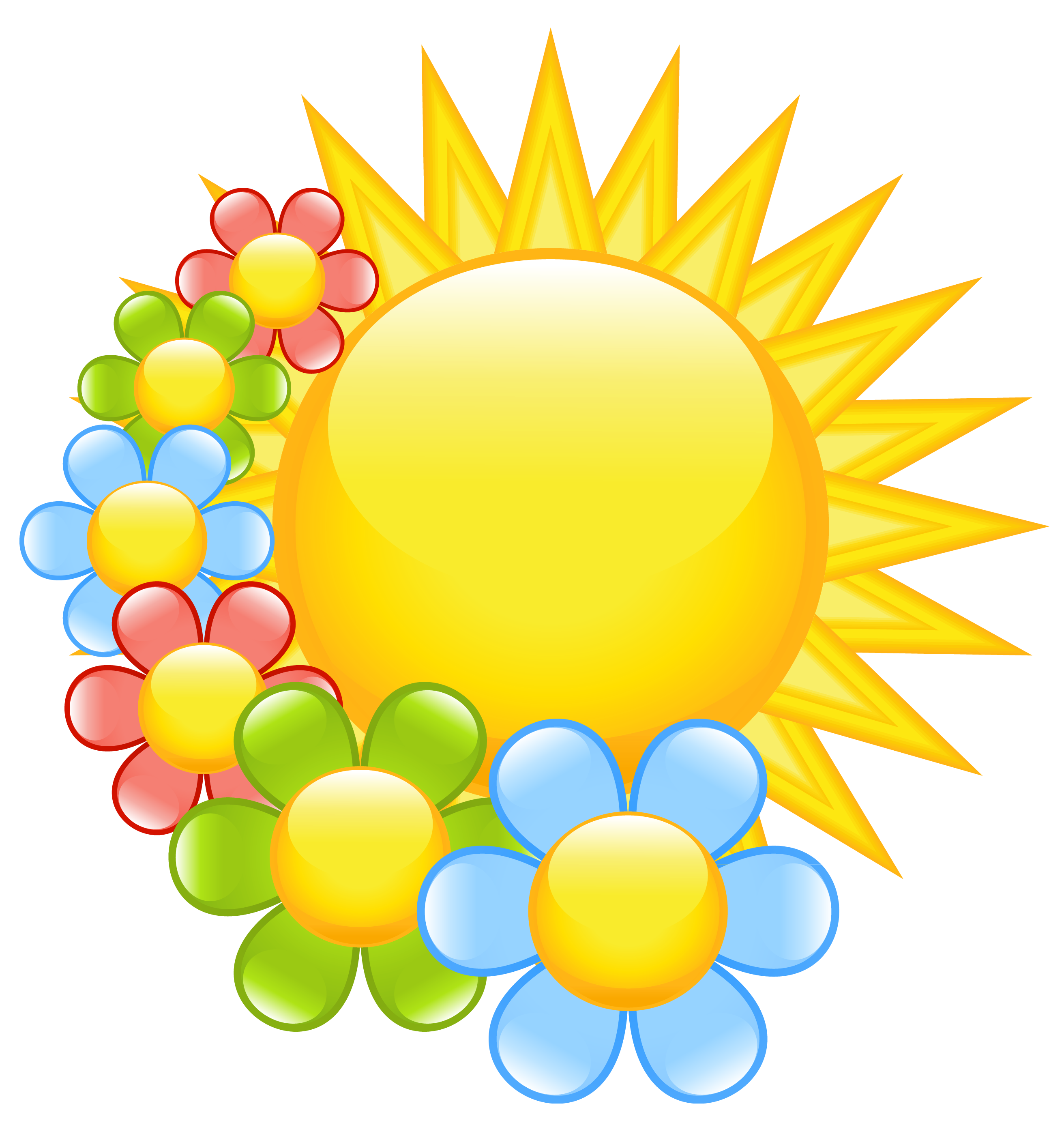 Spring Flowers and Sun Clip Art