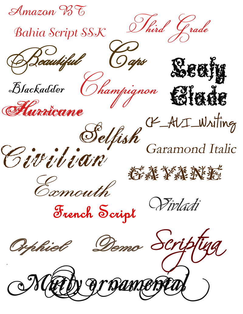 cursive tattoo font names