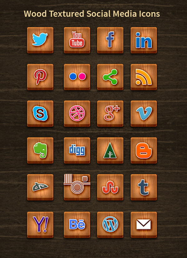 14 Social Media Icons Wood Images