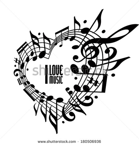 Black and White Music Notes Hearts