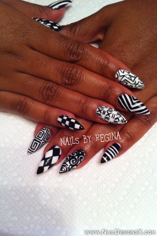 Black and White Stiletto Nail Designs