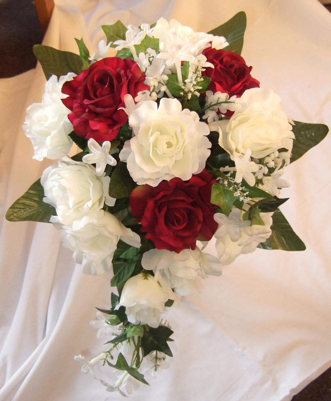 Burgundy and White Wedding Bouquets