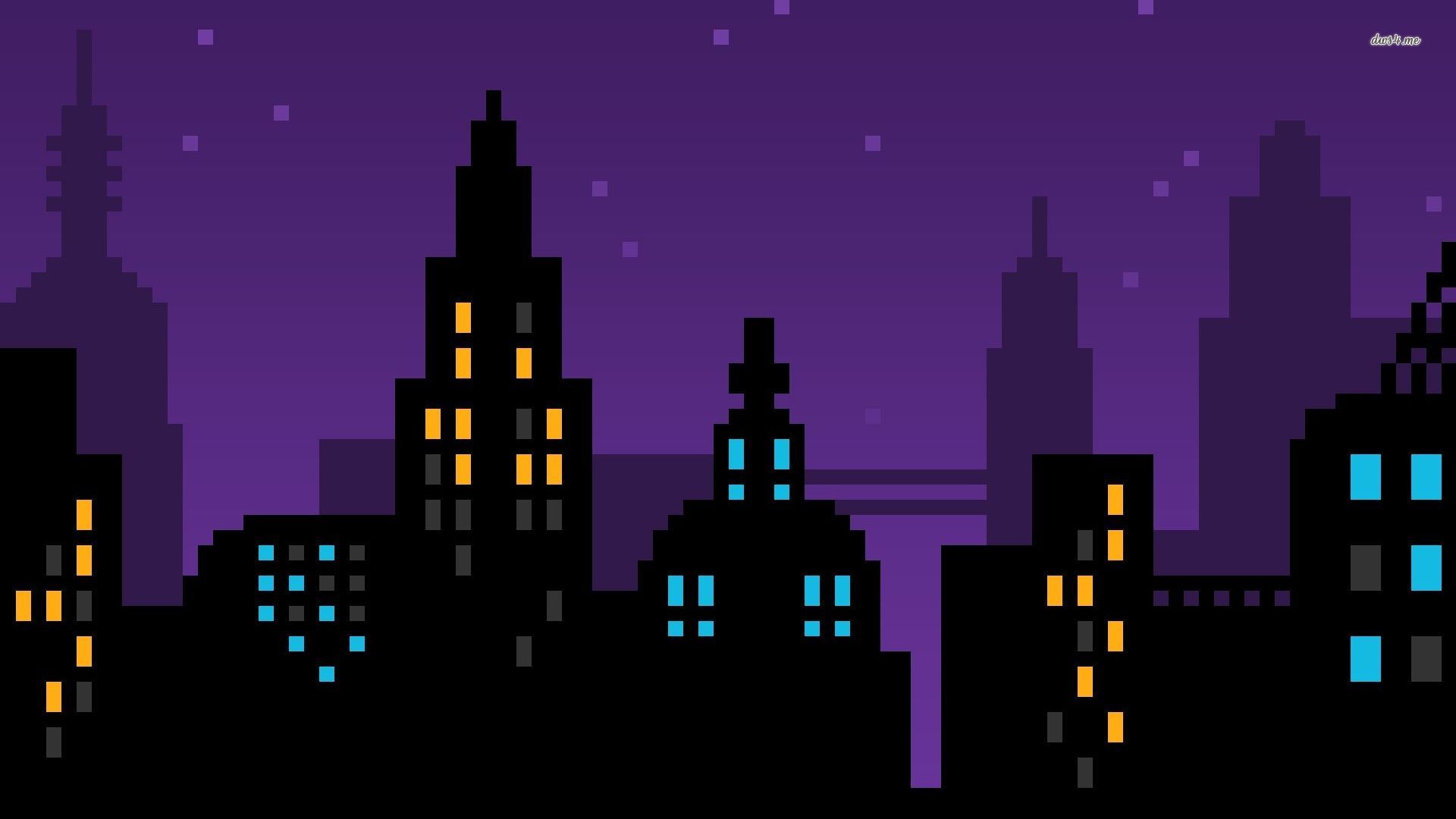 Cartoon City Skyline at Night