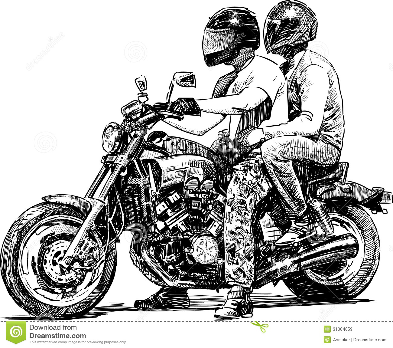 Couple On Motorcycle Drawing