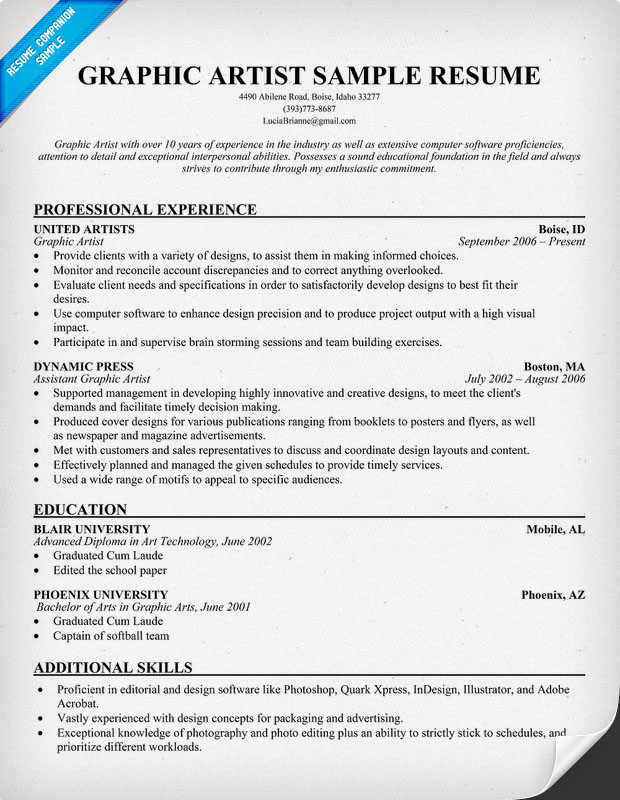 Graphic Artist Resume Examples