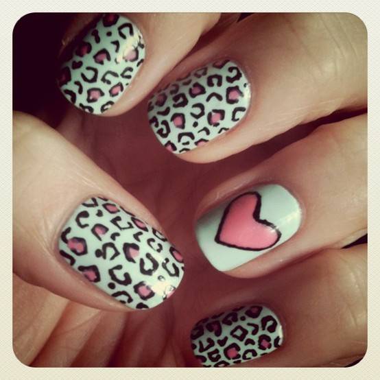 Heart Leopard Print Nails