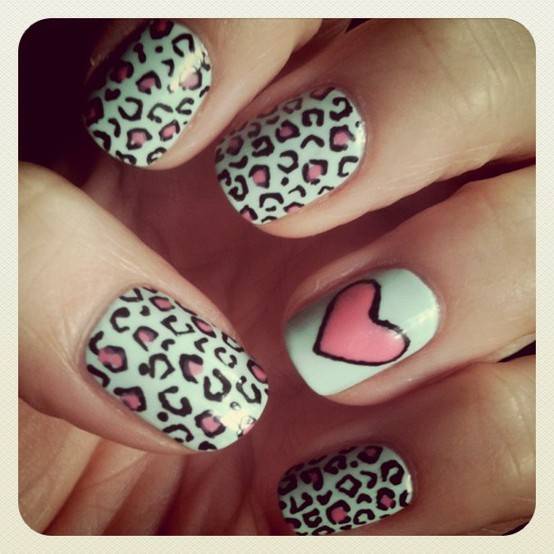Heart Leopard Print Nails Heart Leopard Print Nails