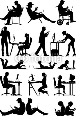 Person at Computer Silhouette Vector Person at Computer Silhouette Vector