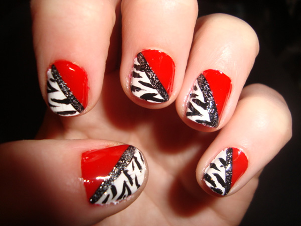 Red and Black Zebra Nail Designs