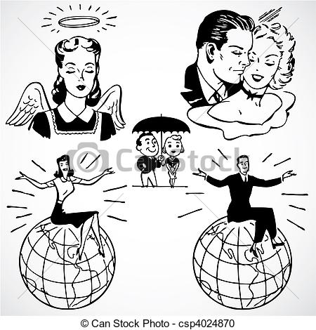 Retro People Clip Art Black and White