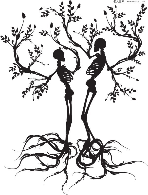 Skeleton Couple Tree Tattoo