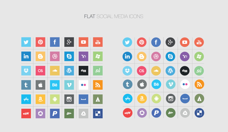 Social Media Icons Vector Flat