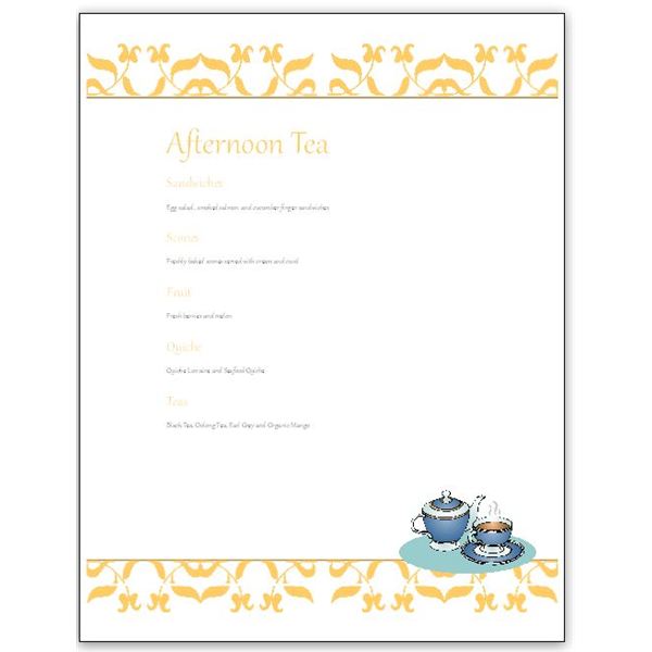 Tea Menu Templates Free