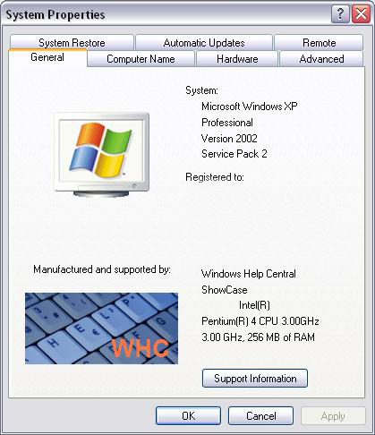 Windows XP System Properties