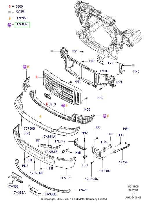 2003 Ford F-250 Front Bumper Parts Diagram