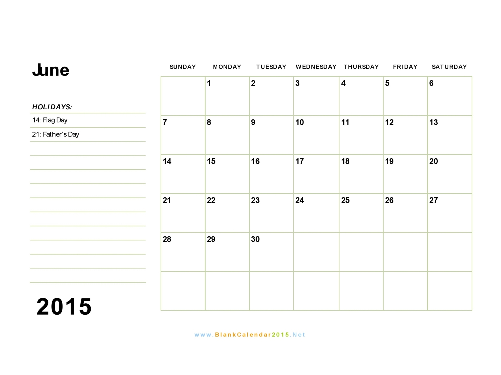 2015 Blank Calendar Template