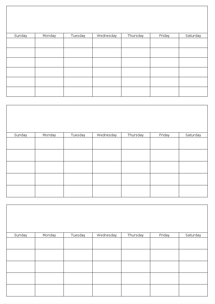 3 Month Blank Calendar Template