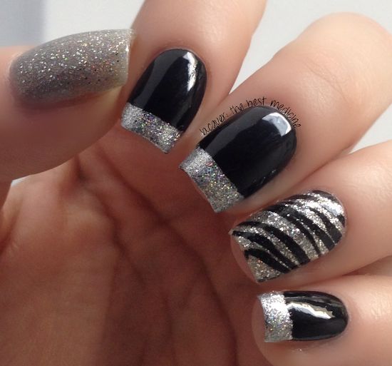 Black and Silver Nail Design