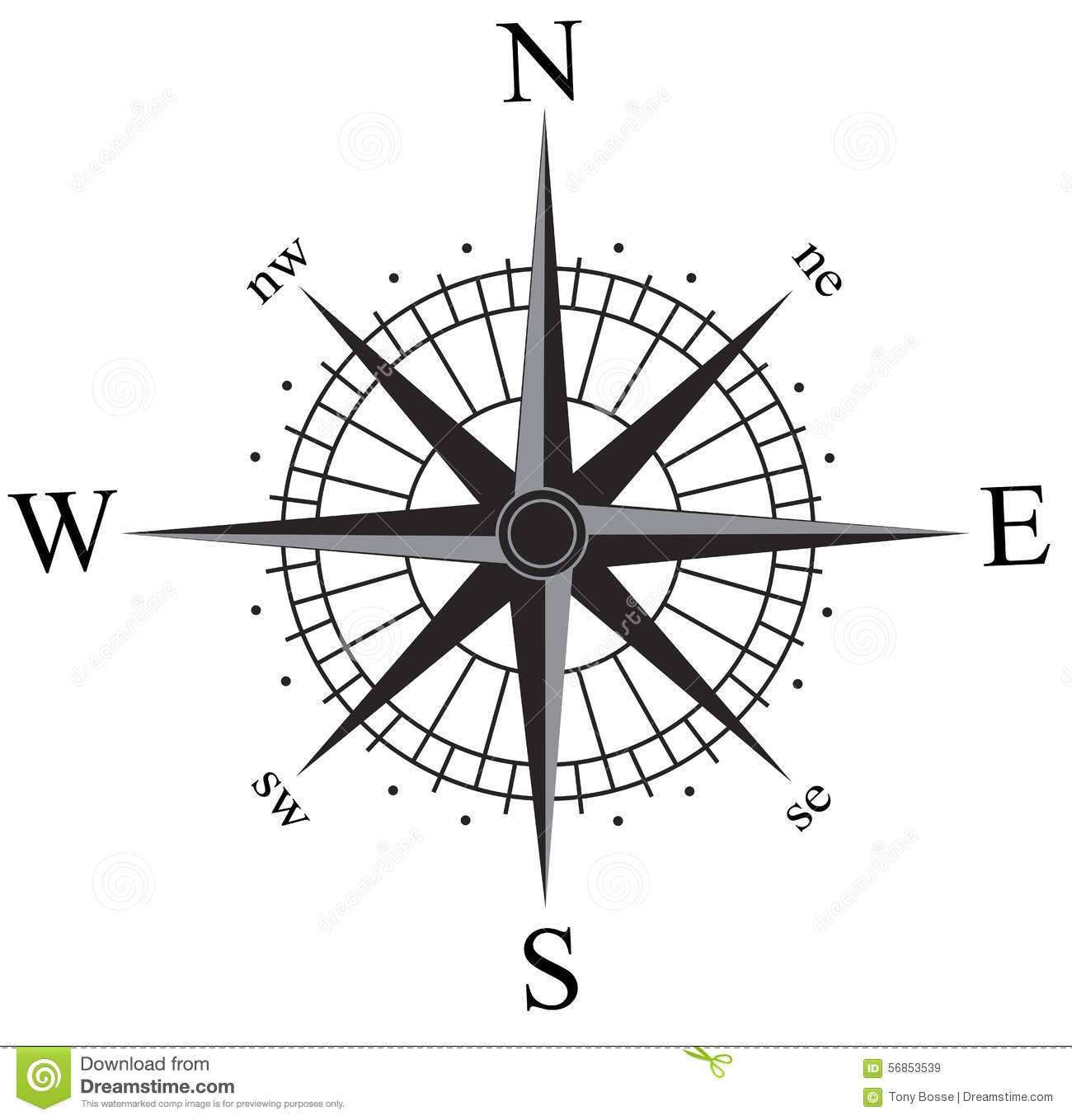 Black and White Simple Compass Rose